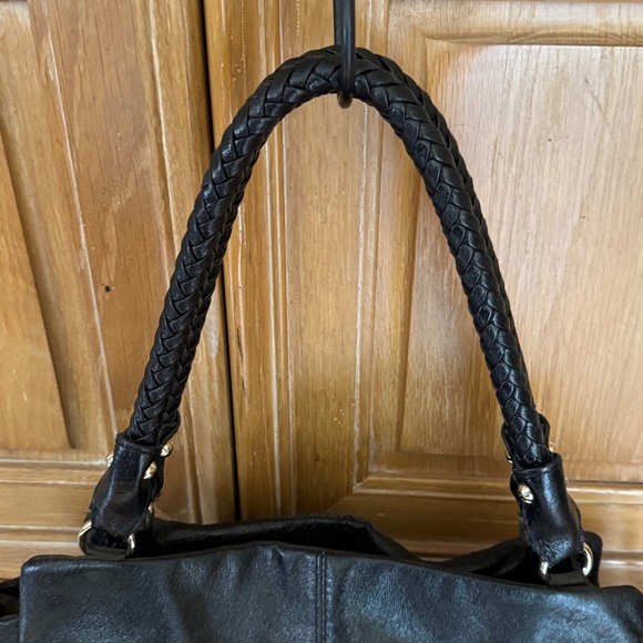 🩷 Elliott Lucca; Blk Leather Designer Handbag w/Zipper Closure + Braided Straps! - Picture 3 of 16